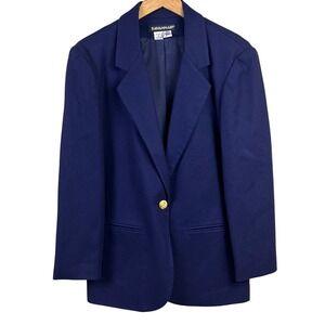 VTG Savannah Dark Blue Wool Gold Button Lined Pocket Blazer Career Business 8